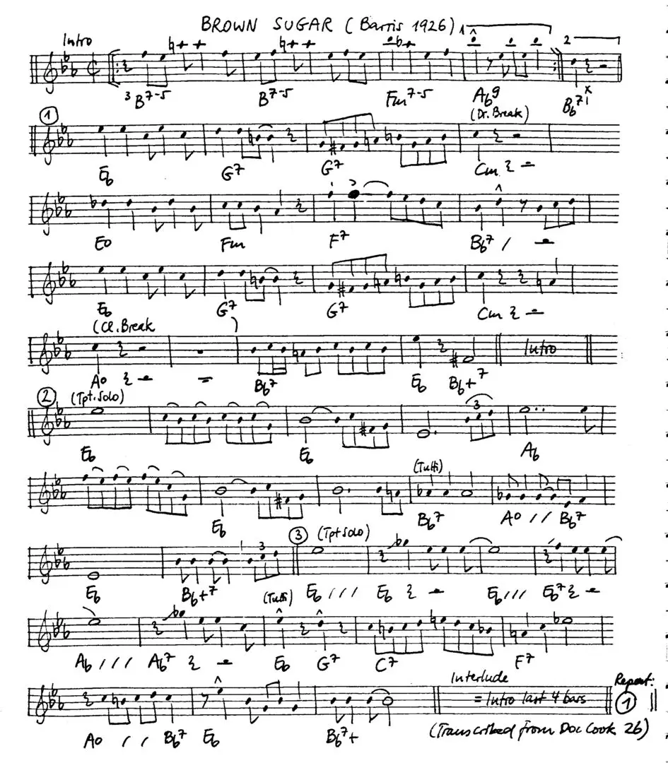 brown sugar free jazz leadsheet - Courtesy of the Jungle Jazz Band